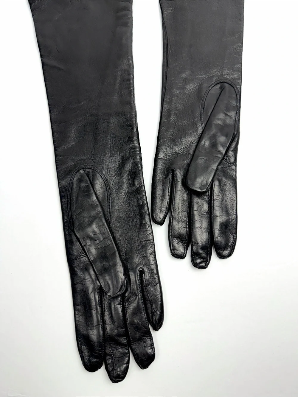 Vintage Black Long Leather Gloves Lined size 6 made in Italy